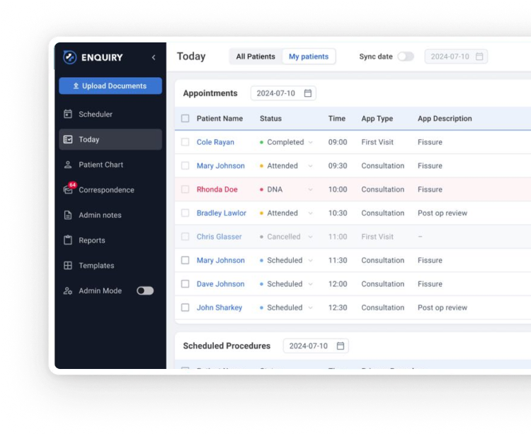 Calendar view showing scheduled medical appointments